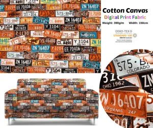 100% Cotton Half Panama Printed Fabric / Canvas printed Fabric / License Plate  Digital Print  Fabric