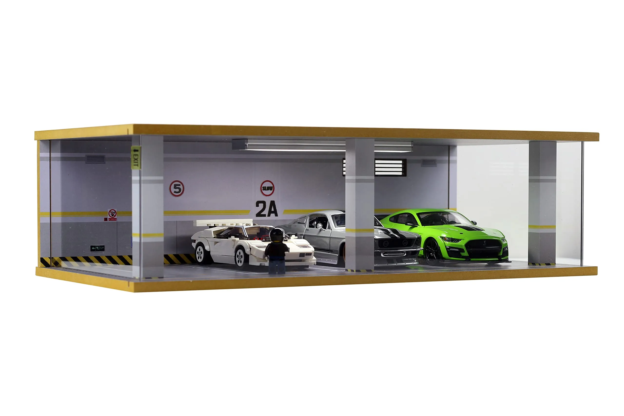 1/24 Scale Die-cast Car Garage Display Case with Clear Acrylic Cover and LED Lighting for 4 Parking Space (1:24-4 Parking 2A)