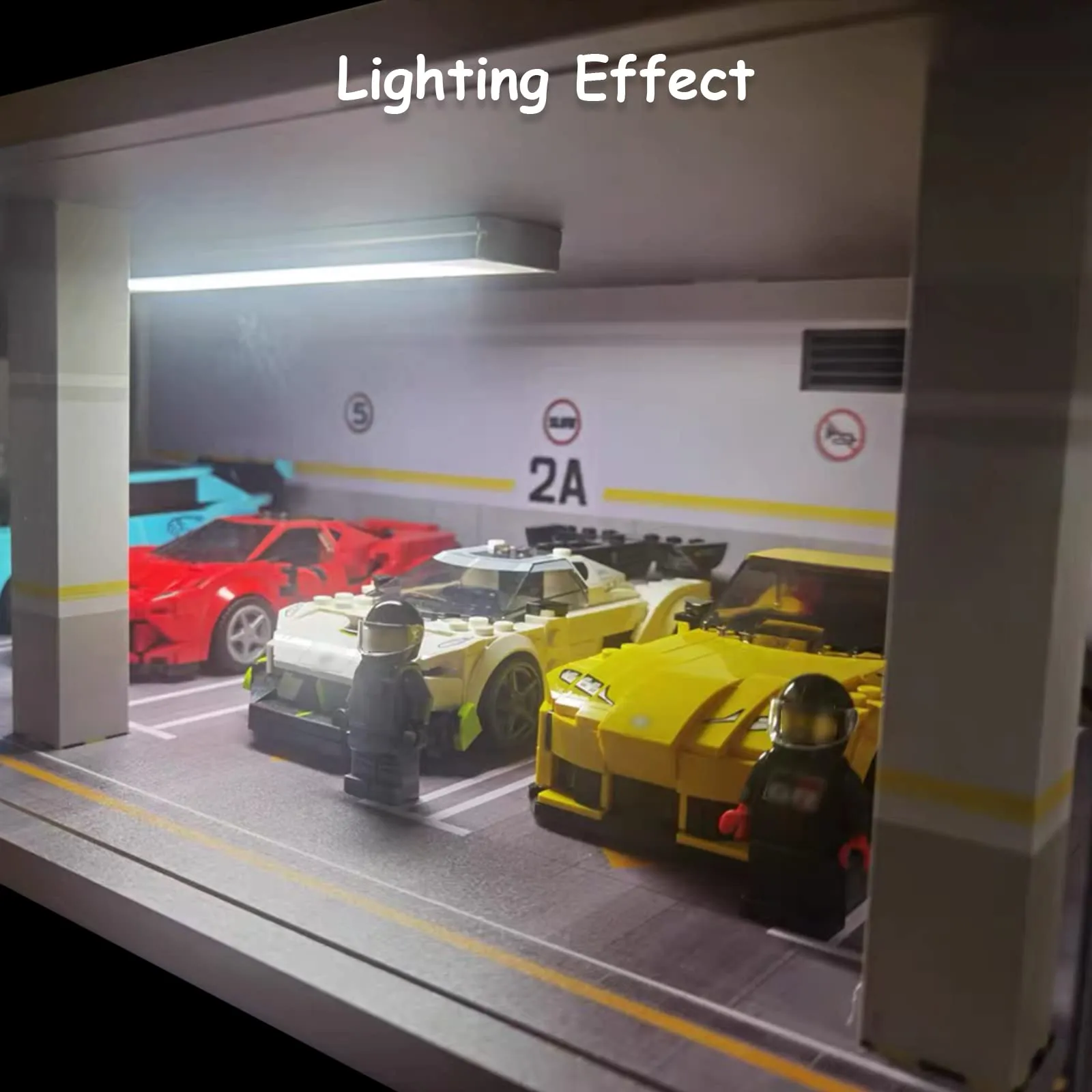 1/24 Scale Die-cast Car Garage Display Case with Clear Acrylic Cover and LED Lighting for 4 Parking Space (1:24-4 Parking 2A)