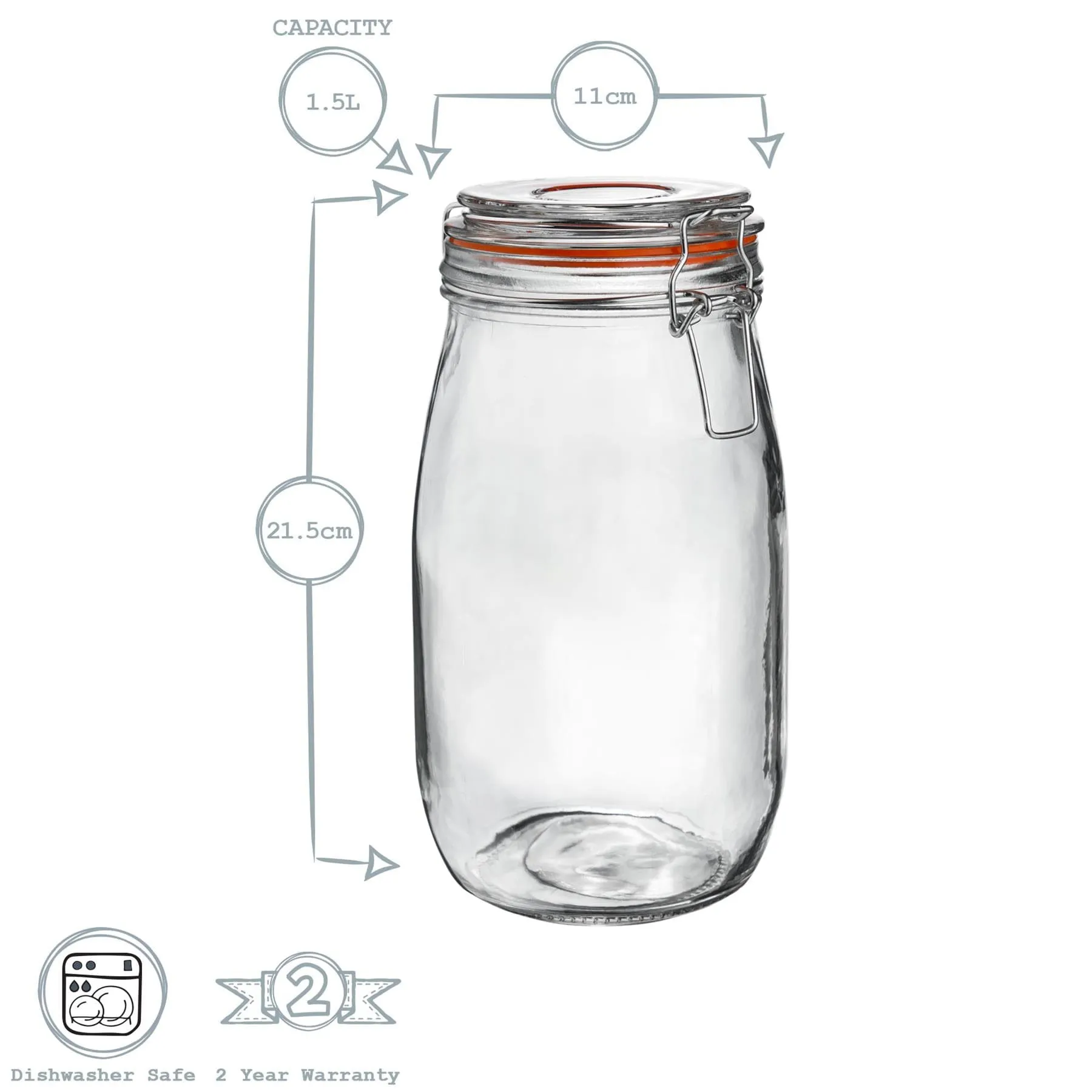 1.5L Classic Glass Storage Jar   Four Free Coloured Seals