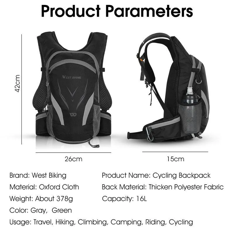 16L Cycling Backpack Waterproof Ultralight Bicycle Bag Outdoor Mountaineering Hiking Travel Bike Hydration Backpack