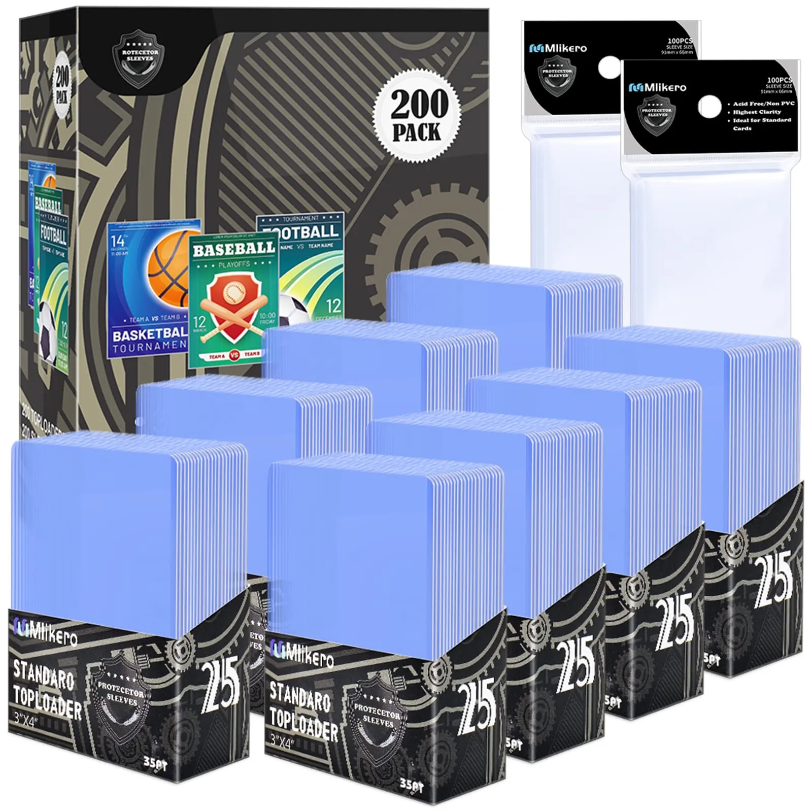 200 Count TopLoaders for Cards, Baseball Card Protectors, Toploaders Card Sleeve with 200 Count Clear Soft Baseball Card Sleeves, 3" x 4"Hard Plastic Card Sleeves for Baseball Cards, Sports Cards