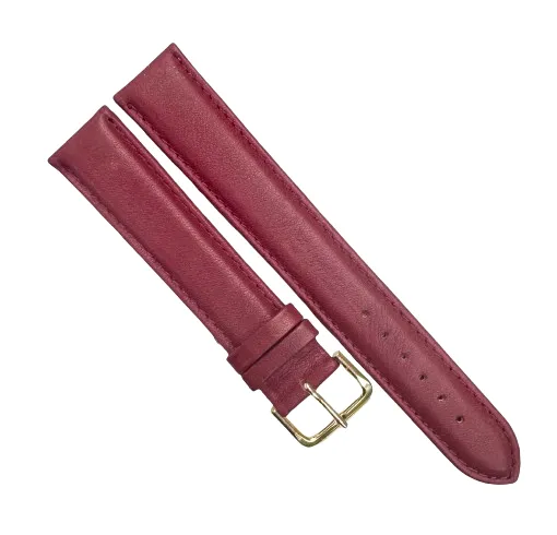 20MM XL Plain Padded Red Genuine Leather Watch Band, stitches