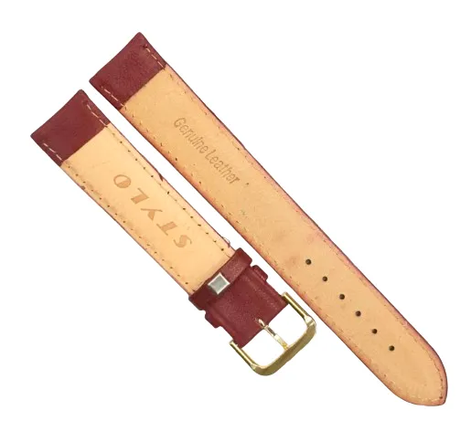 20MM XL Plain Padded Red Genuine Leather Watch Band, stitches