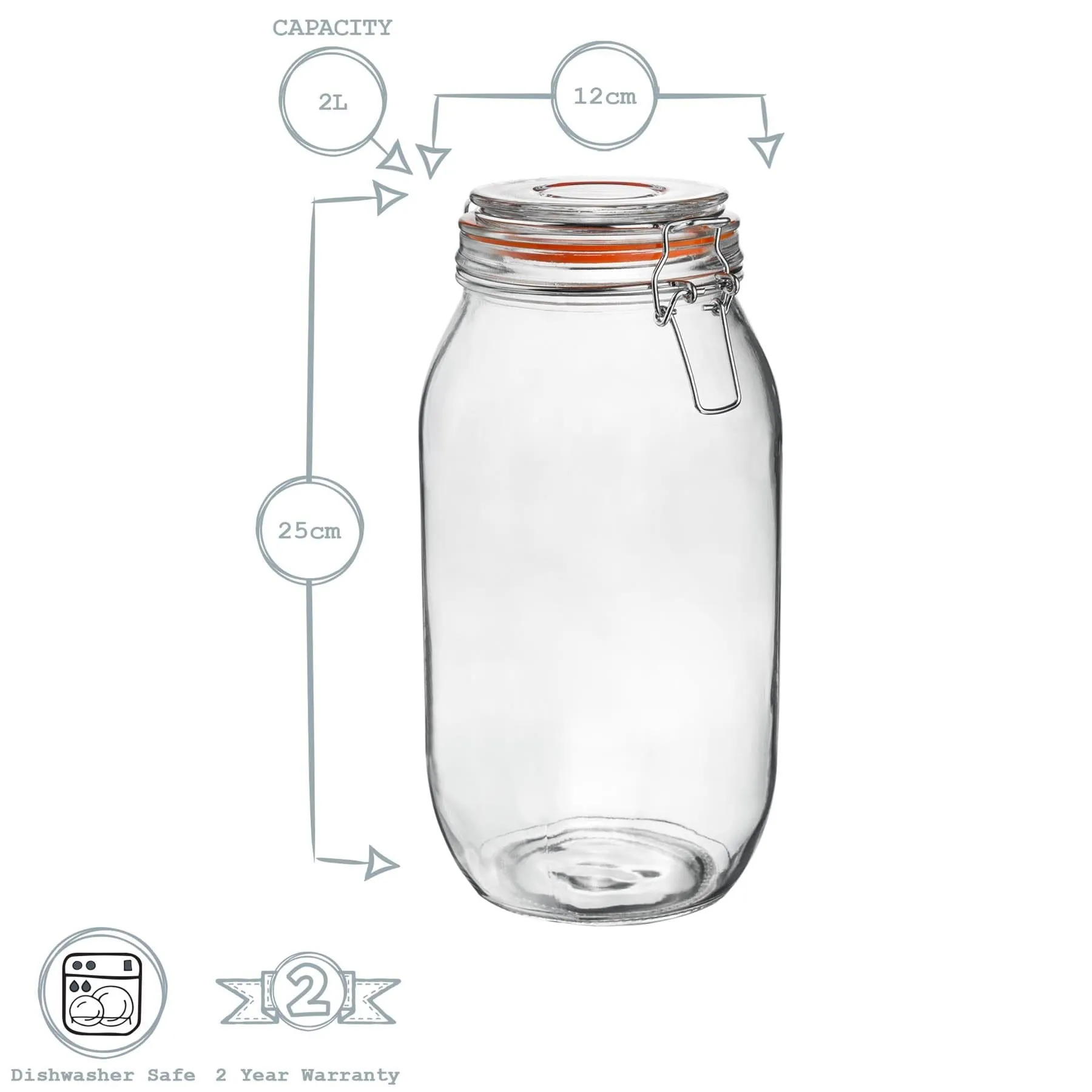 2L Classic Glass Storage Jar   Four Free Coloured Seals