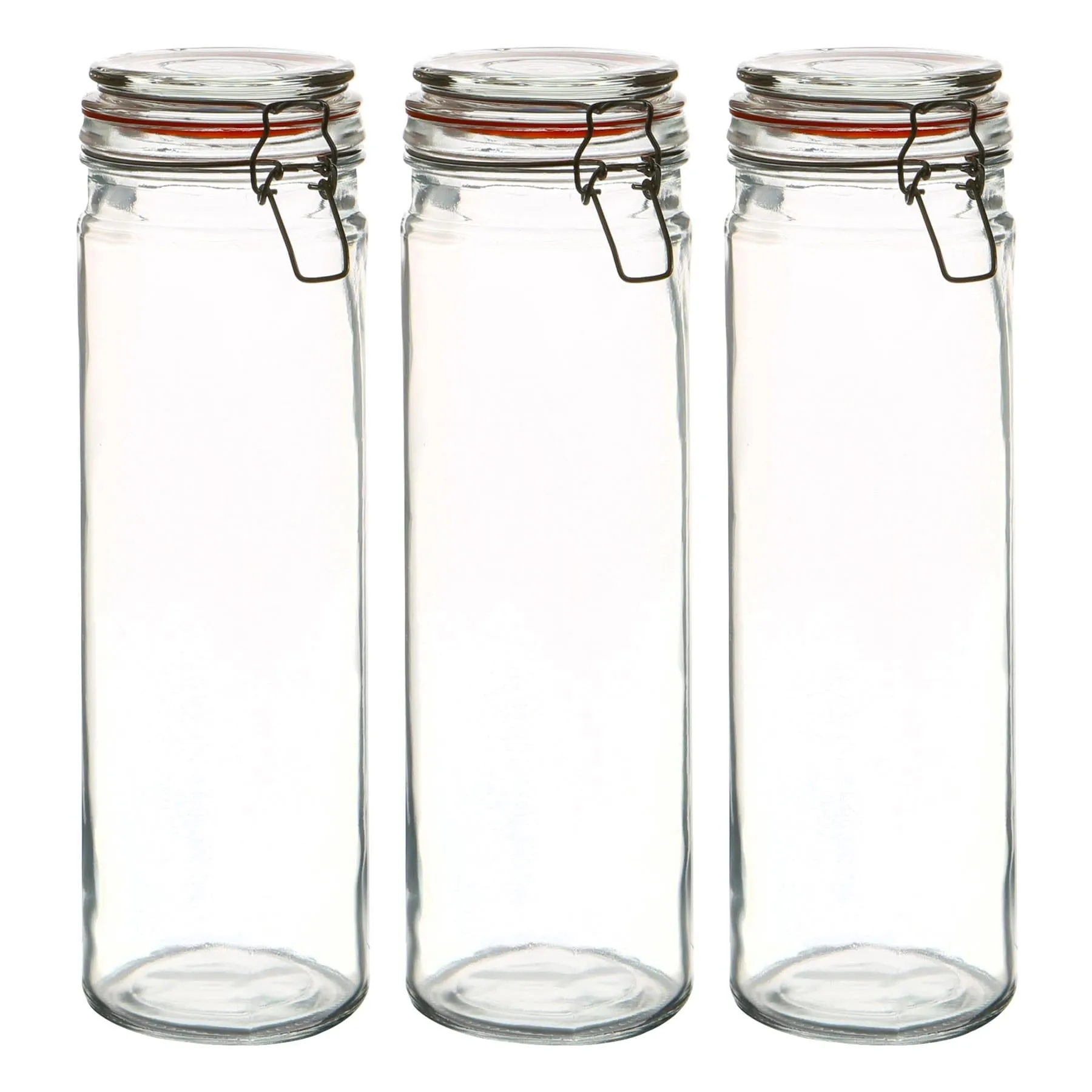 2L Glass Spaghetti Jars   Four Free Coloured Seals Per Jar - Pack of Three