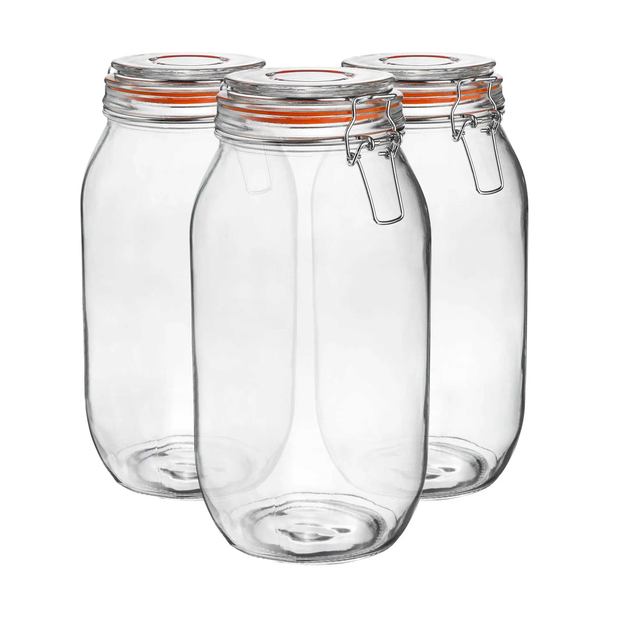 2L Glass Storage Jars   Four Free Coloured Seals Per Jar - Pack of Three