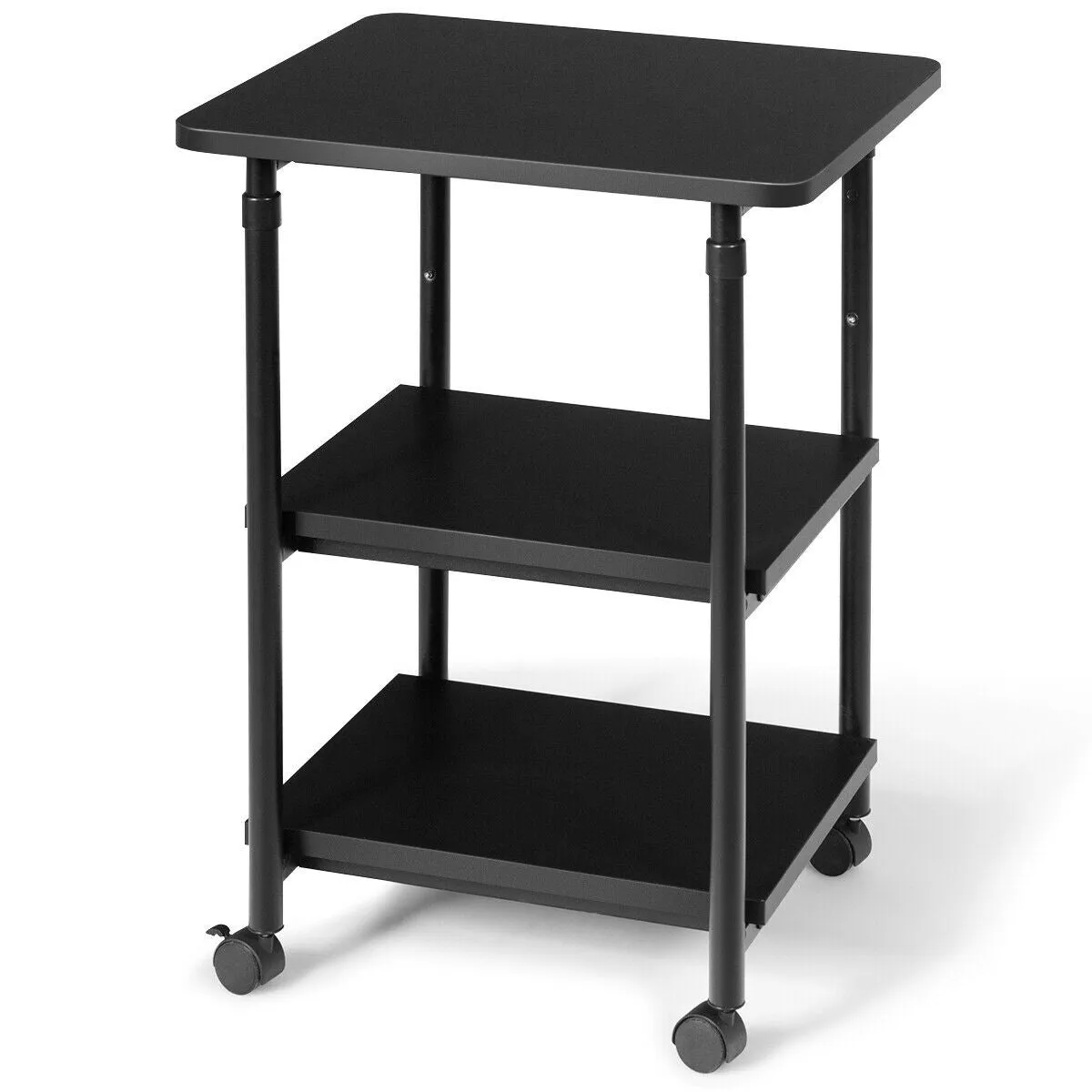 3-tier Adjustable Printer Stand with 360-degree Swivel Casters - Black