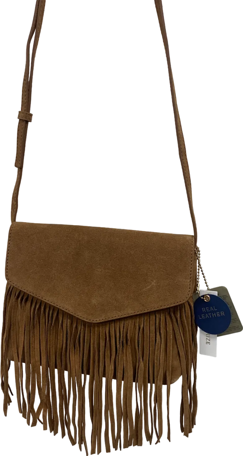 Accessorize Brown Leather Fringe Cross Bag One Size