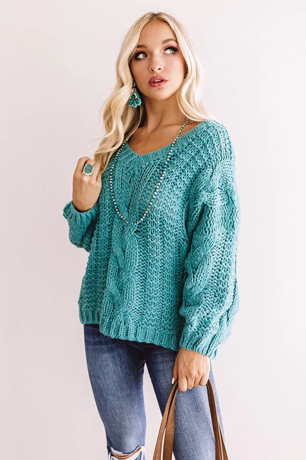 All Things Cozy Cable Knit Sweater in Turquoise