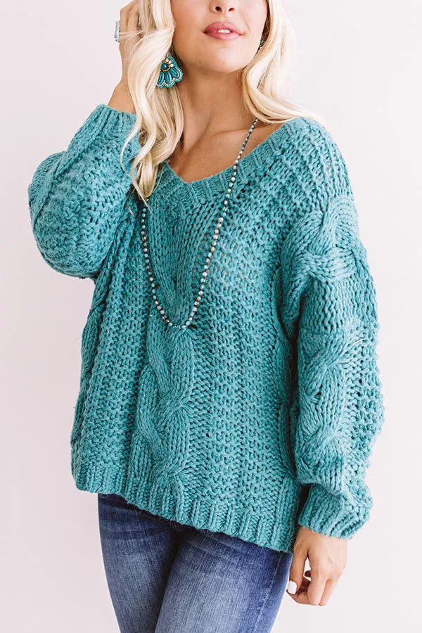 All Things Cozy Cable Knit Sweater in Turquoise