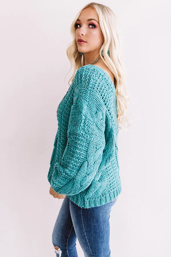 All Things Cozy Cable Knit Sweater in Turquoise