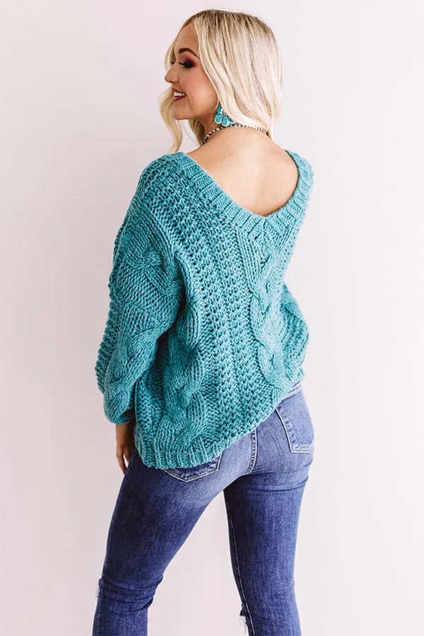 All Things Cozy Cable Knit Sweater in Turquoise