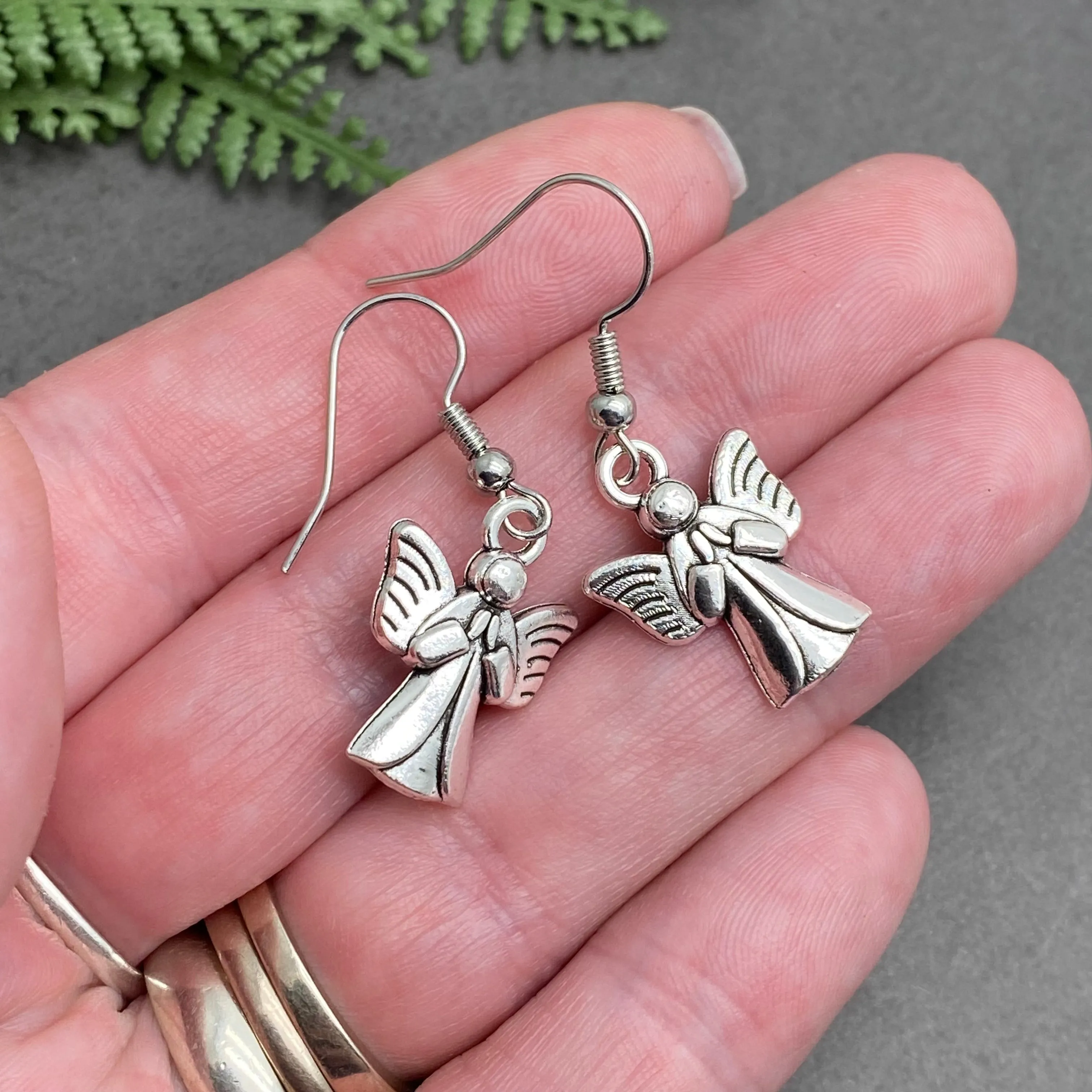 Angel Figure Silver Plated Charm Earrings