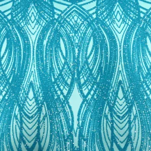 Aqua Blue Selena Wave Stretch Sequins Lace Fabric