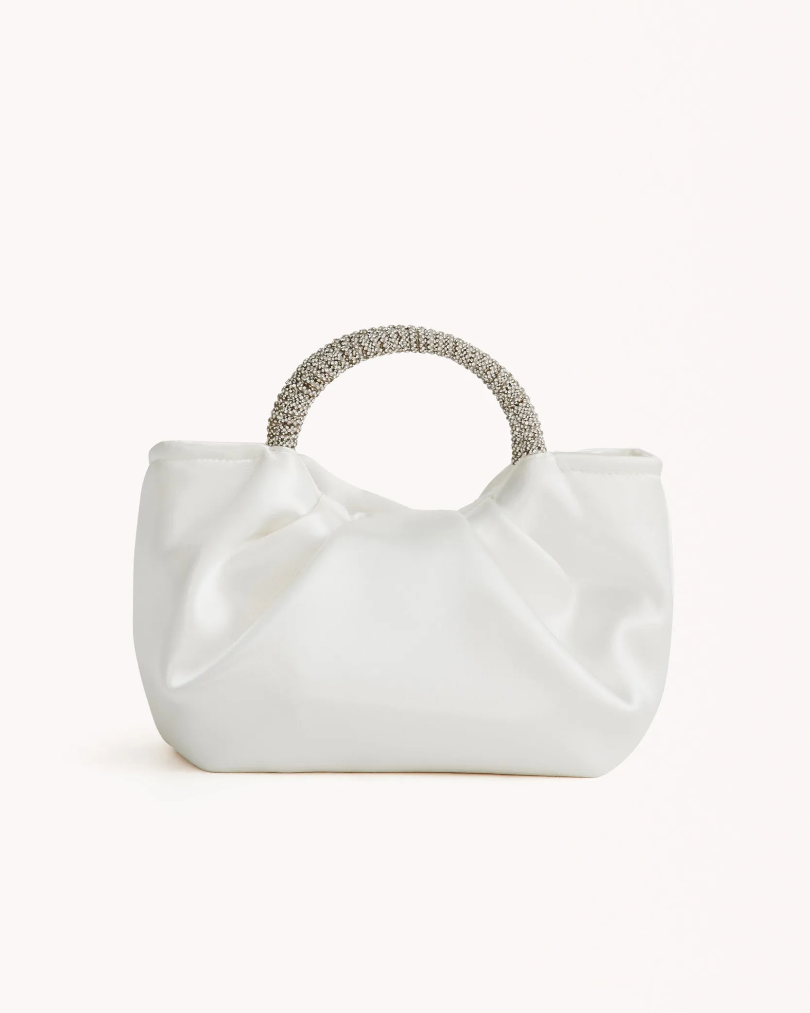 AURELIA HANDLE BAG - WHITE SATIN-SILVER DIAMANTE