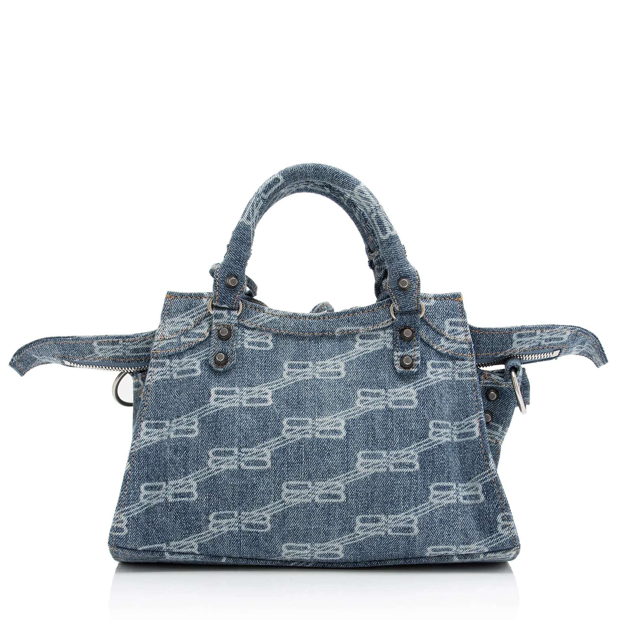 Balenciaga BB Monogram Denim Neo Cagole City XS Satchel