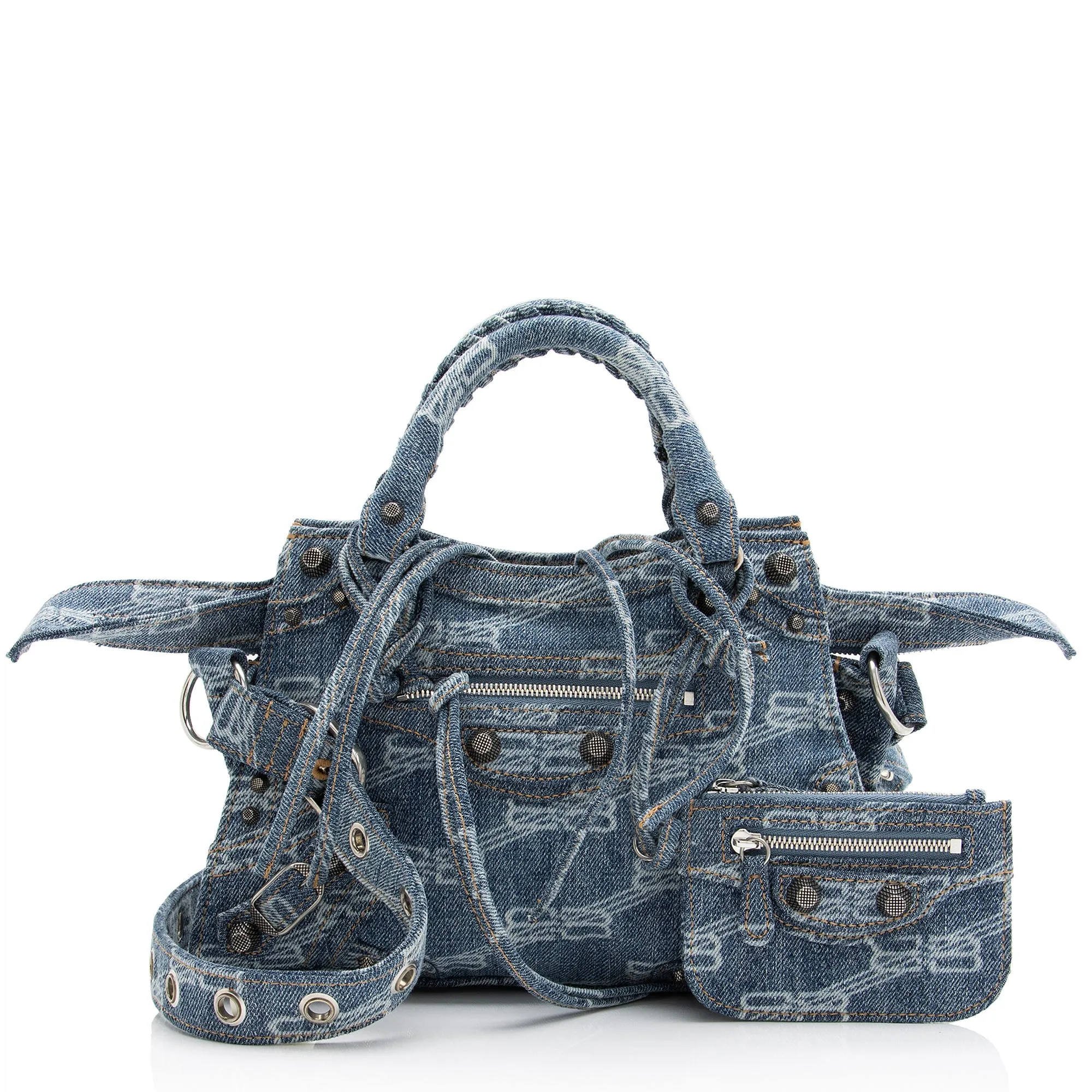 Balenciaga BB Monogram Denim Neo Cagole City XS Satchel