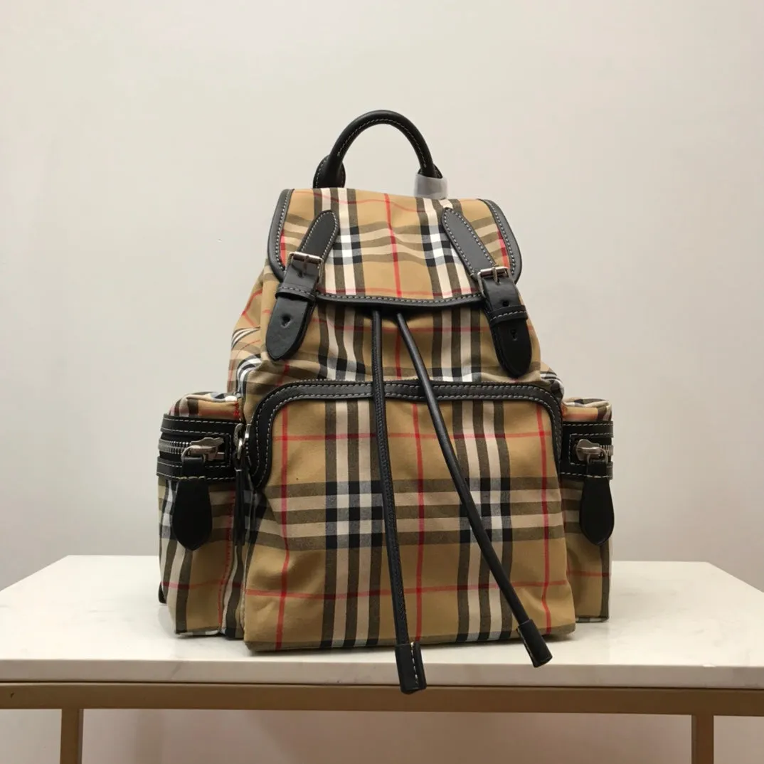 BB Medium Rucksack In Vintage Check Cotton Canvas-Sandy For Women, Bags 13in/33cm