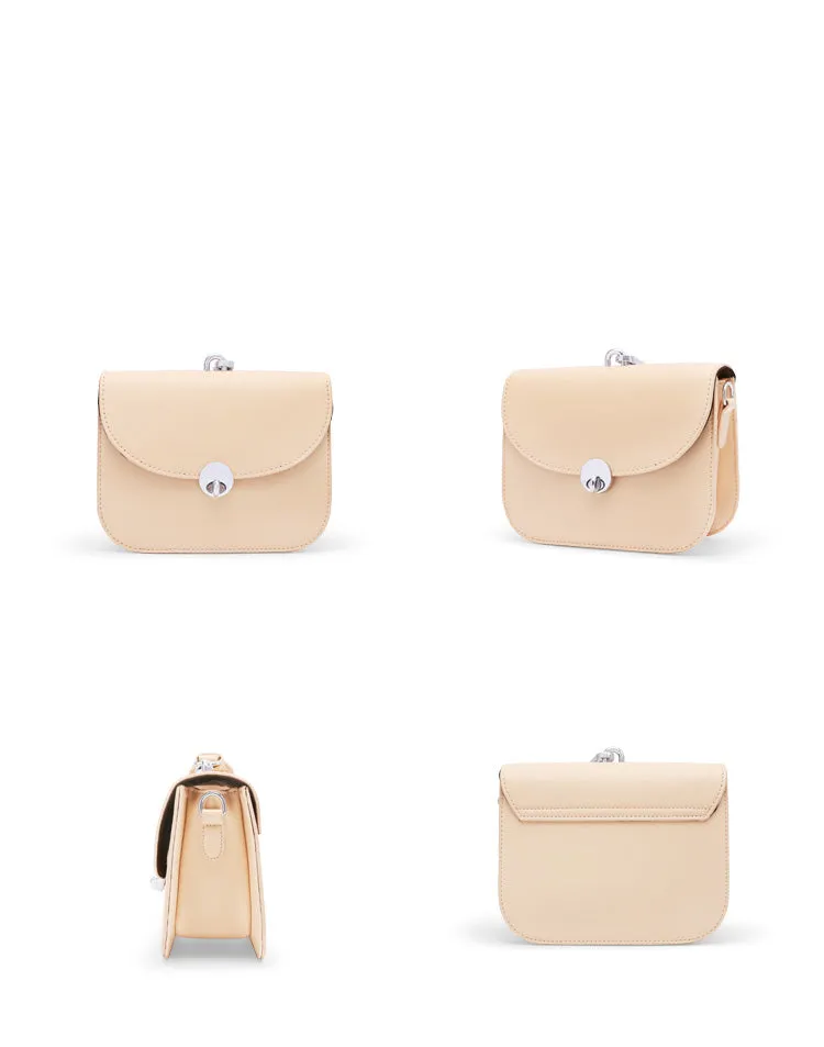 Beige Leather Women Small Handbag Chain Shoulder Bag For Women