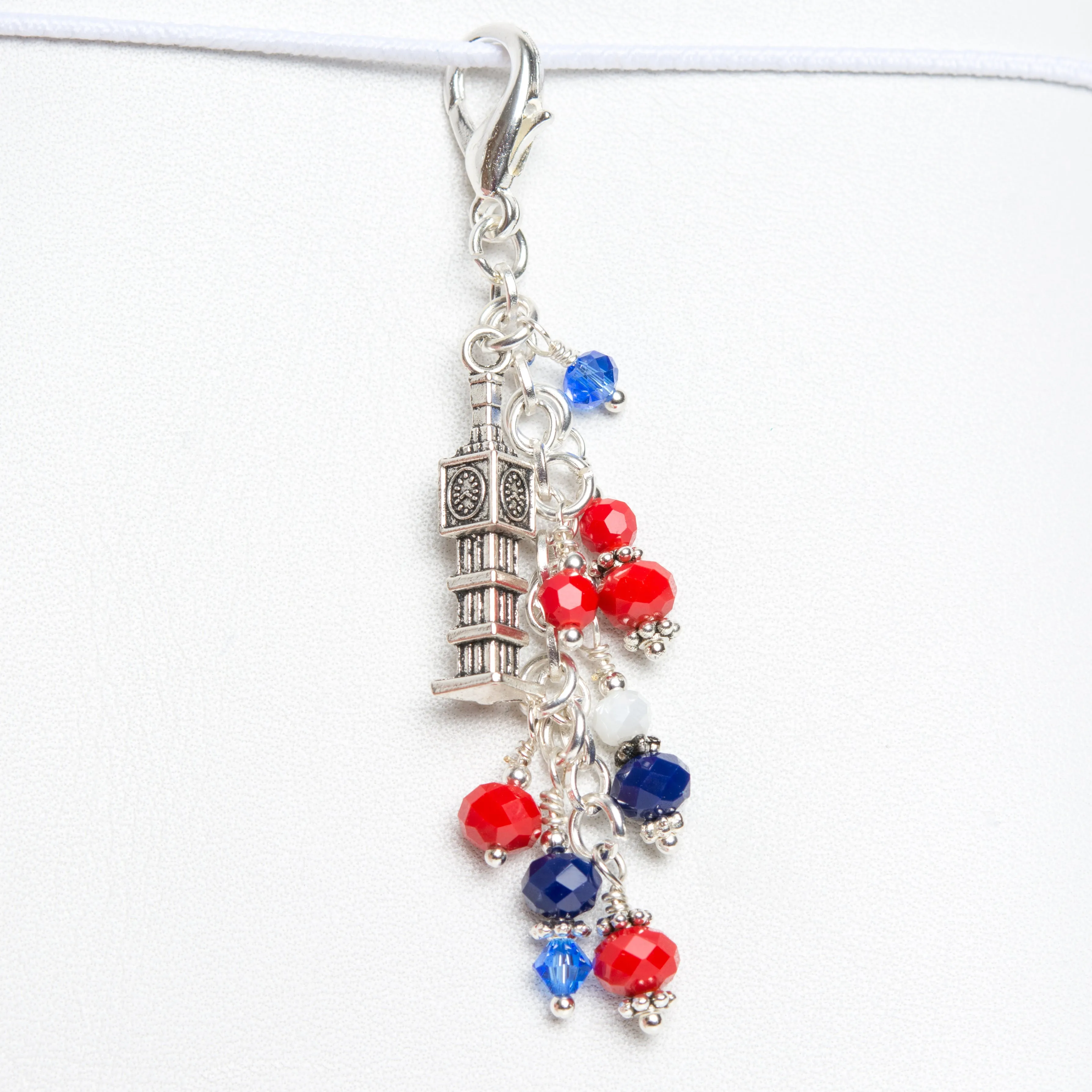 Big Ben London Charm with Blue, White and Red Crystals