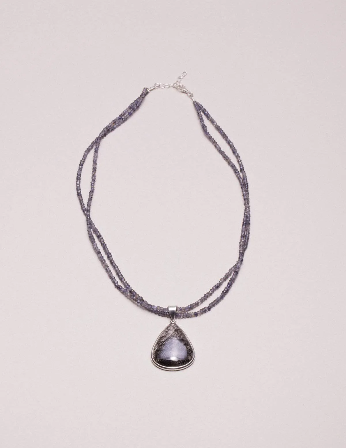 Black Rutilated Quartz on Iolite Necklace - One of a Kind