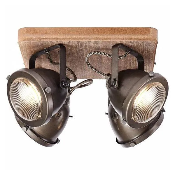 Brilliant 4 Light 20W Carmen Wood Spotlight - Burned Steel & Wood | 72035/84