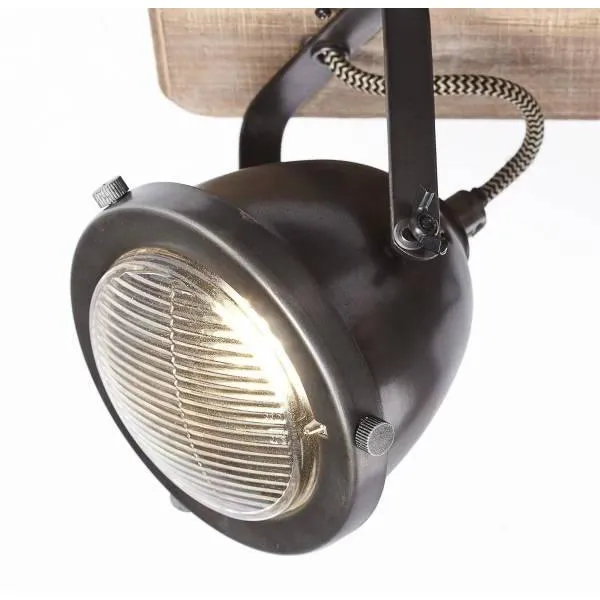 Brilliant 4 Light 20W Carmen Wood Spotlight - Burned Steel & Wood | 72035/84