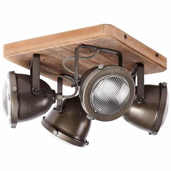 Brilliant 4 Light 20W Carmen Wood Spotlight - Burned Steel & Wood | 72035/84