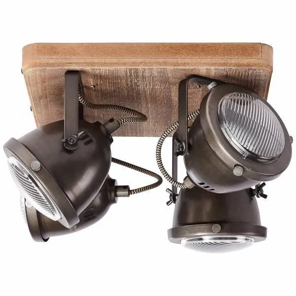 Brilliant 4 Light 20W Carmen Wood Spotlight - Burned Steel & Wood | 72035/84