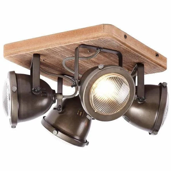 Brilliant 4 Light 20W Carmen Wood Spotlight - Burned Steel & Wood | 72035/84