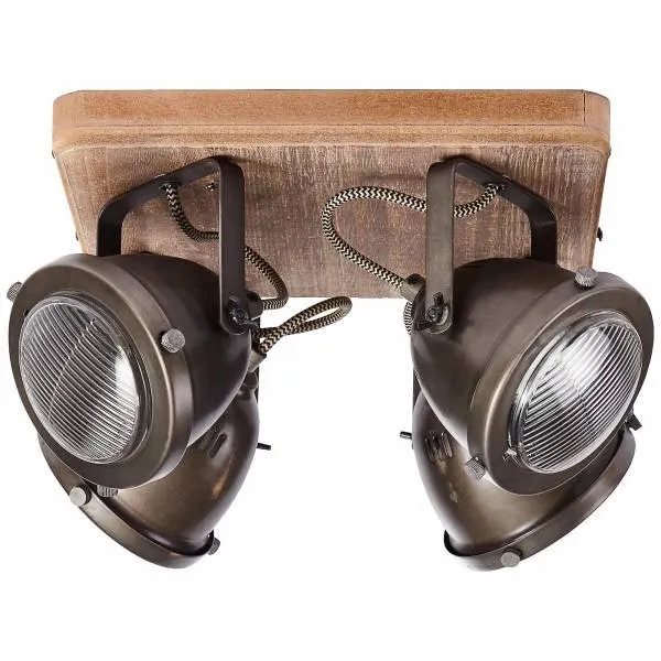 Brilliant 4 Light 20W Carmen Wood Spotlight - Burned Steel & Wood | 72035/84