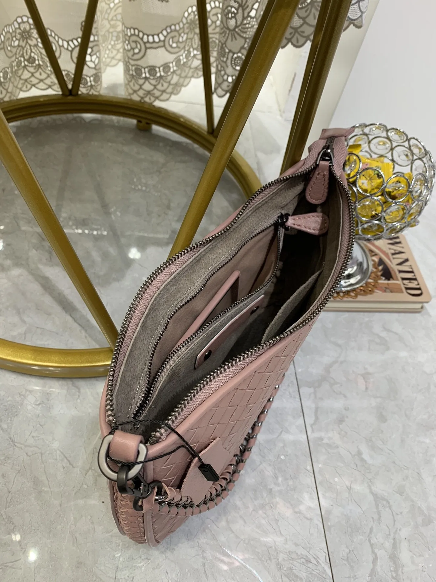 BV Crossbody Bag Pink, For Women, Bags 9.4in/24cm