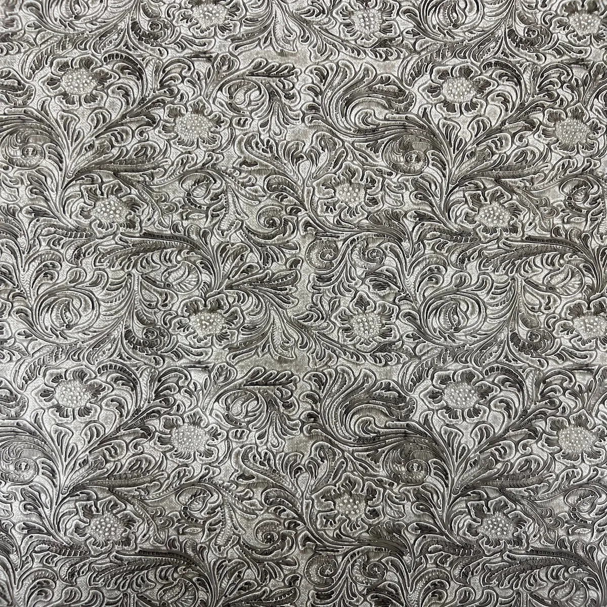 Cement Gray Western Floral PU Faux Leather Vinyl Fabric