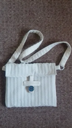 Cream Fabric Bag Blue Brown Shoulder Bag