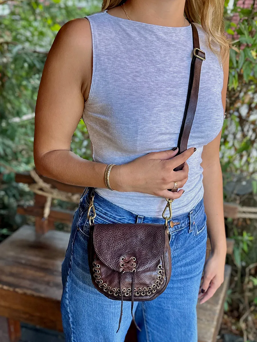 Dalia Woven Cross Body Bag in Brown Leather