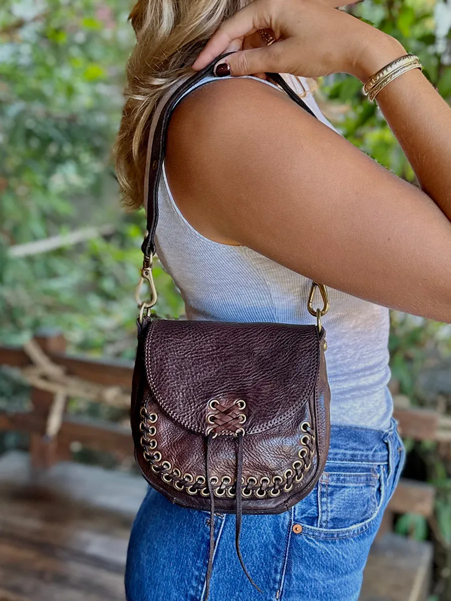 Dalia Woven Cross Body Bag in Brown Leather