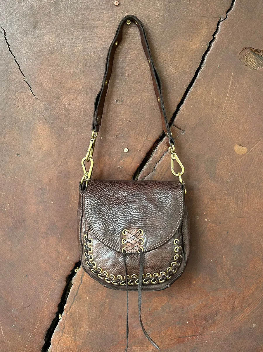 Dalia Woven Cross Body Bag in Brown Leather