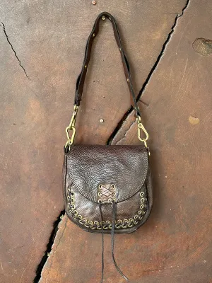 Dalia Woven Cross Body Bag in Brown Leather