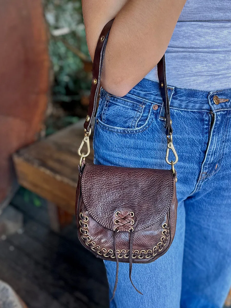 Dalia Woven Cross Body Bag in Brown Leather