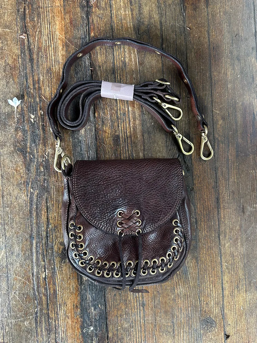 Dalia Woven Cross Body Bag in Brown Leather