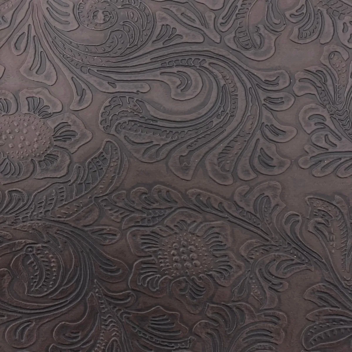 Dark Brown Western Floral PU Faux Leather Vinyl Fabric