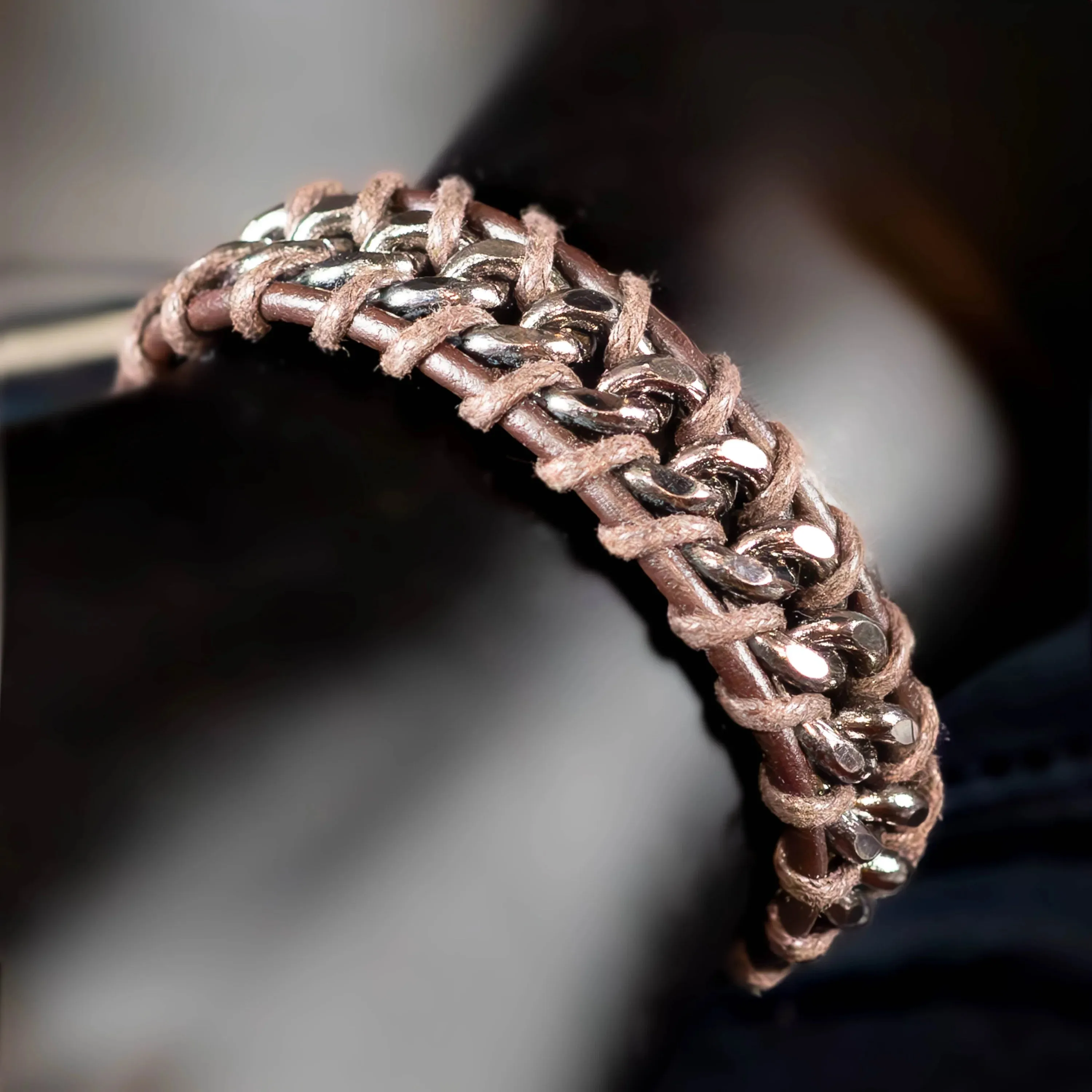 Denby Knitted Leather & Stainless Steel Bracelet