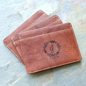 Engraved Slim Leather Cardholder with Monogram or Handwriting - Three Pockets