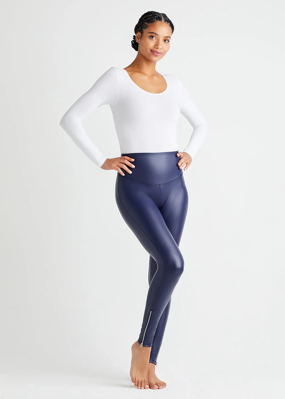 Faux Leather Shaping Legging with Side Zip