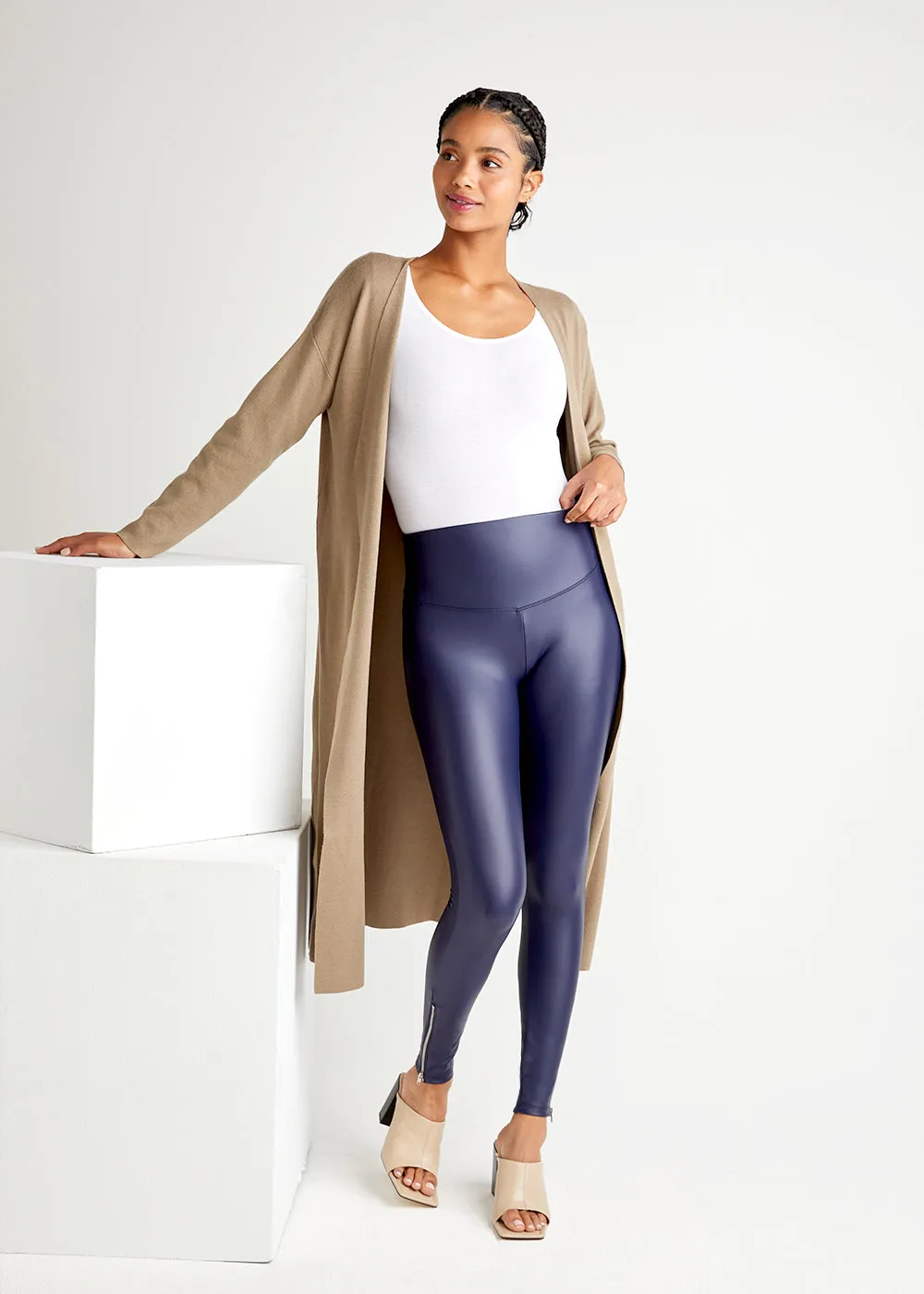 Faux Leather Shaping Legging with Side Zip