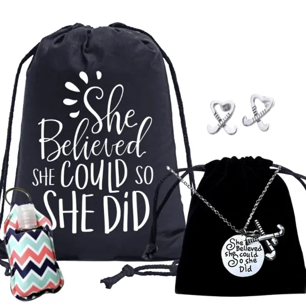 Field Hockey Bundle - She Believed She Could Nylon Drawstring Bag