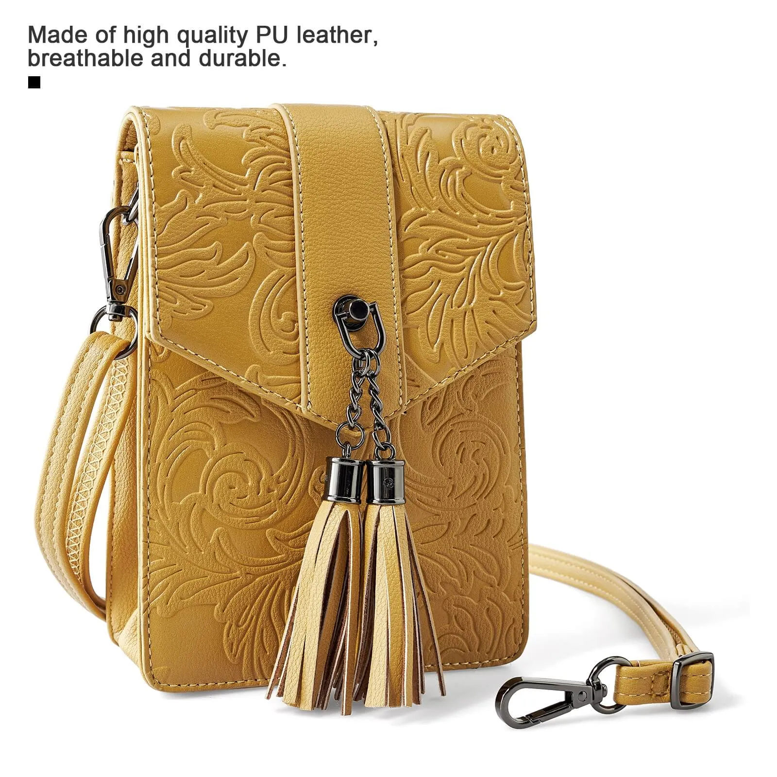 Fringe decorated orchid embossed Shoulder Bag-YELLOW