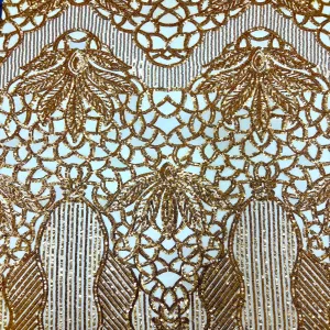 Gold Bella Bee Stretch Sequins Lace Fabric