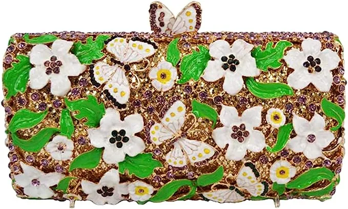 Green Floral Rhinestone Evening Bag